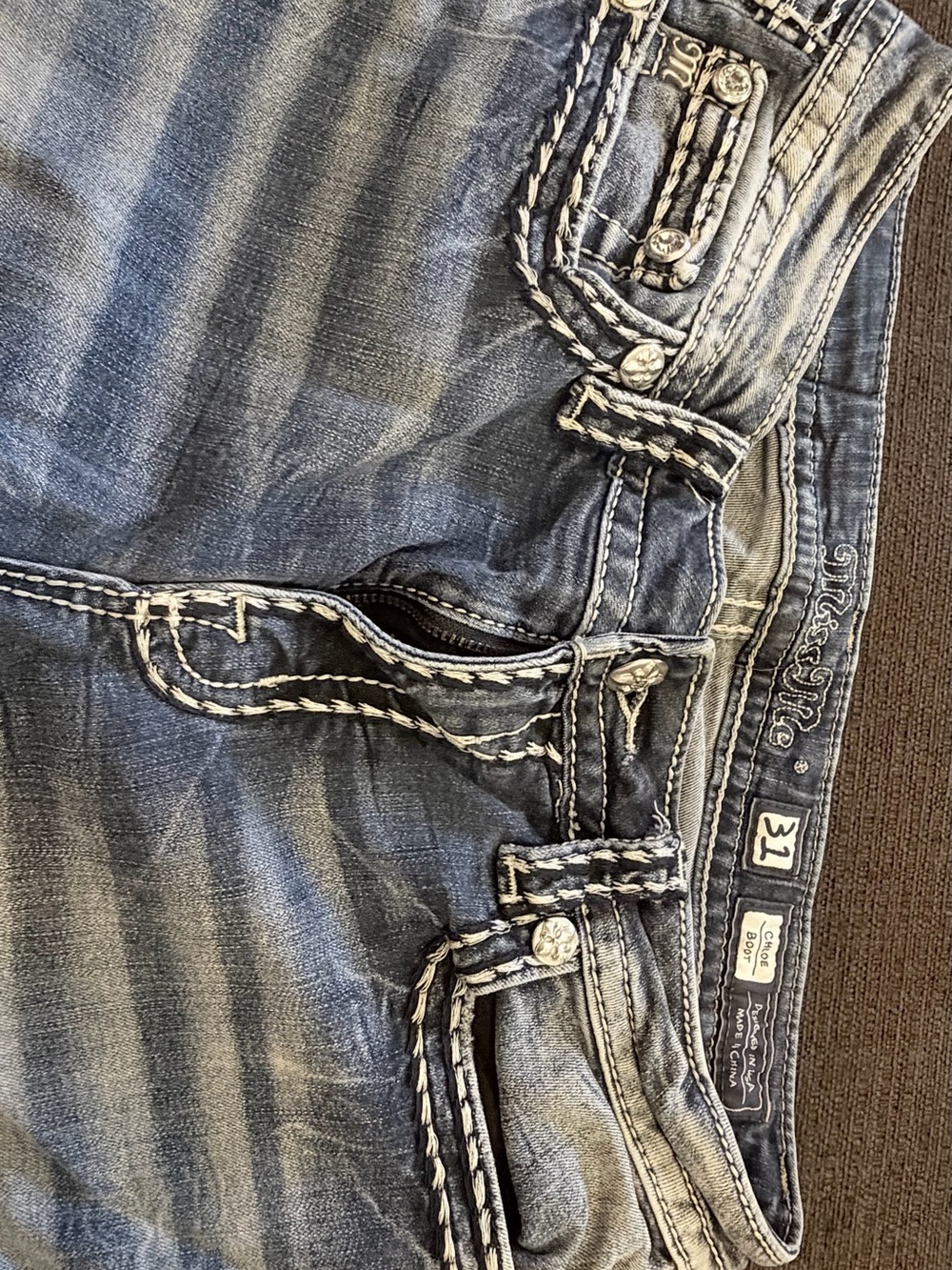Miss Me Blue Faded Bootcut Jeans with Contrast Stitching